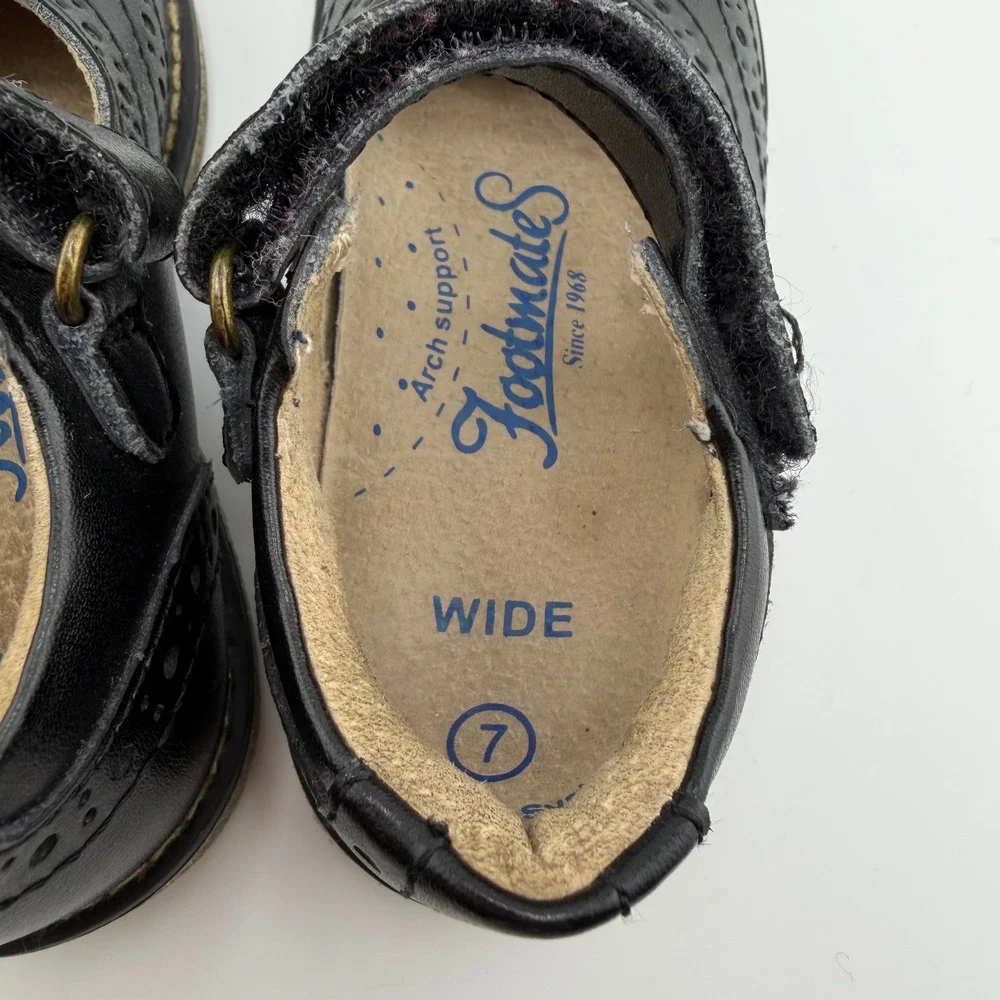 Footmate Kids Black Leather Mary‎ Jane Shoes Wingtip Arch Support Wide Size 7